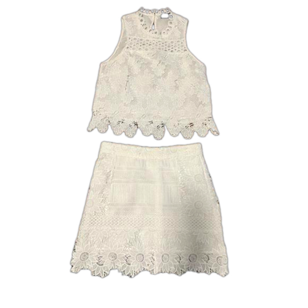 TOPSHOP Lace Embroidered Top and Skirt Set.